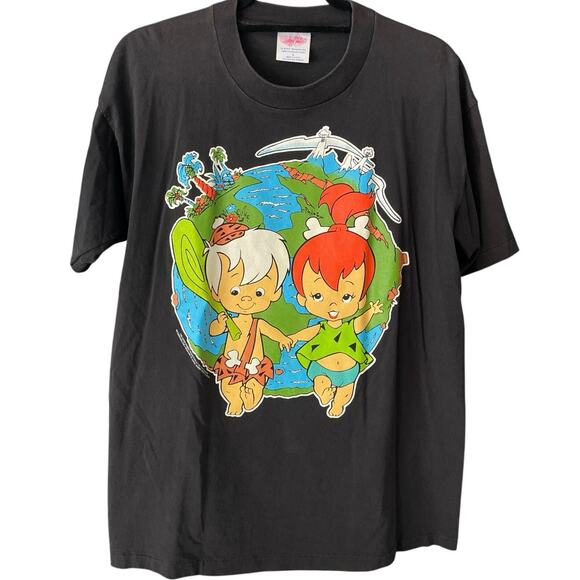 Vintage 90s Flintstones Bam Bam and Pebbles 1995 Single Stitch Shirt Adult L - Picture 1 of 4